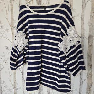 Lane Bryant Navy Striped Sweater with Flower Lace Cut Out Sleeve 18/20
